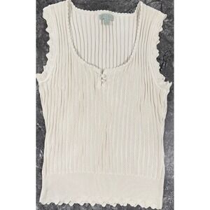 Rye Grass Womens Scoop Neck Stretch Tank Top Scalloped Edge Cream Sz‎ M